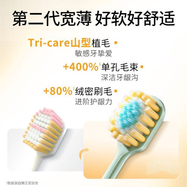 LION 狮王 开学季2支装狮王细齿洁宽薄宽头软毛牙刷茶抗敏家庭懒人口腔清洁