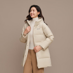 波司登 女款中长连帽加厚90绒羽绒服B250245124 暖沙米