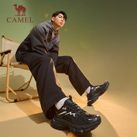 CAMEL骆驼[星际]老爹男鞋厚底增高透气运动休闲鞋子 X14C097643，黑/银色，男 36