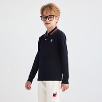 暇步士(Hush Puppies)童装儿童男童2025秋季t恤简约经典休闲百搭数字长袖polo衫 藏蓝 120 cm