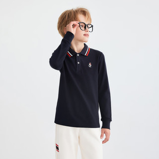 暇步士（Hush Puppies）童装儿童男童2025秋季t恤简约经典休闲百搭数字长袖polo衫 藏蓝 140 cm