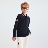 暇步士 童装儿童男童2025秋季t恤简约经典休闲百搭数字长袖polo衫 藏蓝 140 cm