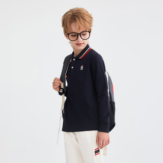 暇步士（Hush Puppies）童装儿童男童2025秋季t恤简约经典休闲百搭数字长袖polo衫 藏蓝 140 cm