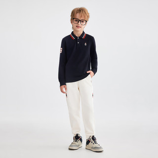 暇步士（Hush Puppies）童装儿童男童2025秋季t恤简约经典休闲百搭数字长袖polo衫 藏蓝 140 cm