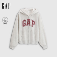 GAP女装2025秋季新款毛巾绣logo抓绒宽松拉链连帽卫衣外套829621
