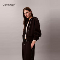 Calvin KleinJeans25秋季女士ck宽松抓绒提花织带连帽开衫卫衣47D284G UB1-太空黑 XXS