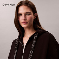 Calvin KleinJeans25秋季女士ck宽松抓绒提花织带连帽开衫卫衣47D284G UB1-太空黑 XS