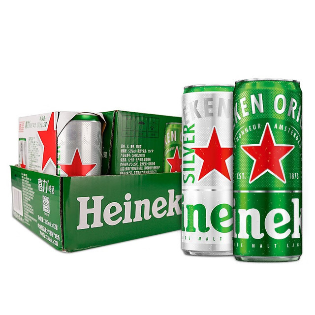 Heineken 喜力 啤酒330ml*15纤体听经典星银组合啤酒 整箱装