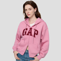 GAP女装2025秋季毛巾绣logo抓绒宽松拉链连帽卫衣外套829621 粉色 L (170/92A)亚洲尺码