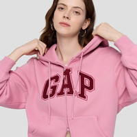 GAP女装2025秋季毛巾绣logo抓绒宽松拉链连帽卫衣外套829621 粉色 S (160/84A)亚洲尺码