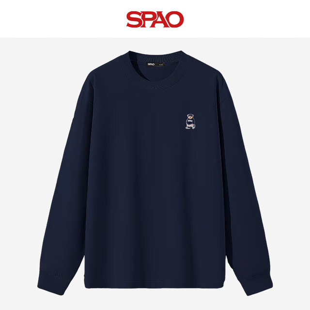 SPAO 纯棉长袖T恤男女同款  藏青/海军熊-贴布绣