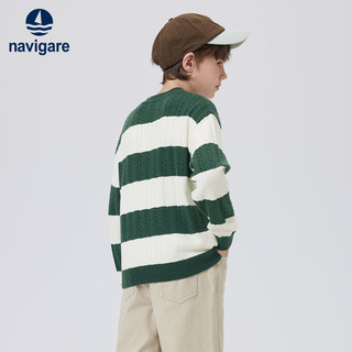 NAVIGARE儿童毛衣男童秋季套头线衣中大童保暖打底衫学院风外穿毛衫 宽条学院风松柏绿 120
