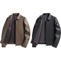 SHANSHAN皮衣男秋冬季2025商务休闲翻领中青年易打理仿皮皮夹克外套 棕色 2XL