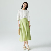 茵曼法式气质绣花白衬衫女2025夏新款花边圆领中袖衬衣上衣