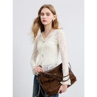 三彩独醒2025秋款修身蕾丝衫优雅百搭显瘦长袖打底外穿F 奶白色 L 165/88A