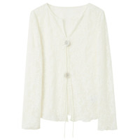 三彩独醒2025秋款修身蕾丝衫优雅百搭显瘦长袖打底外穿F