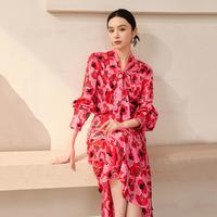 MARVALAS 曼德诗 女士衬衫 蝴蝶兰印花压褶设计感长袖衬衣