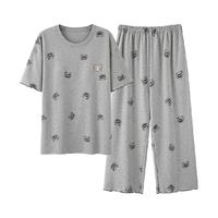 顶瓜瓜带胸垫睡衣女七分裤春夏季纯棉短袖加大码家居服套装