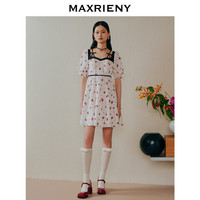 【奥莱】MAXRIENY一字肩吊带连衣裙泡泡袖裙子 红花 L/03