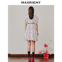 【奥莱】MAXRIENY一字肩吊带连衣裙泡泡袖裙子 红花 M/02