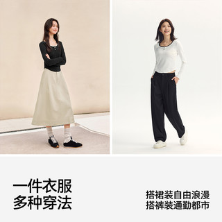 森马 撞色假两件设计 黑色 S码 女士长袖T恤