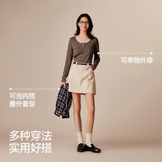 森马 撞色假两件设计 黑色 S码 女士长袖T恤