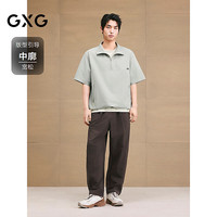 GXG男装半开襟立领短袖衬衫通勤户外工装 灰绿色 180/XL