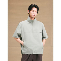 GXG男装半开襟立领短袖衬衫通勤户外工装 灰绿色 170/M
