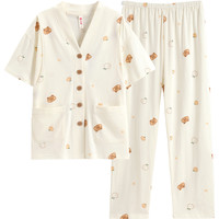 芬腾月子服女士夏季纯棉短袖睡衣产妇产后喂奶家居服全棉套装