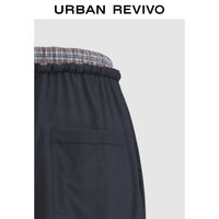 URBAN REVIVO UYL650075 格纹拼接褶皱抽绳 墨蓝 S 女士休闲裤
