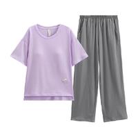 芬腾带胸垫睡衣女款夏季纯棉短袖九分裤套装大码休闲女全棉家居服