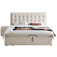 全友家居奶油风布艺床主卧高箱储物床1.8*2米双人大床布艺软包床家具 高脚床 1.5米【防猫抓绒布面料 饱满泡泡床屏】