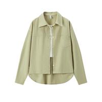 森马长袖衬衫女简约宽松衬衣字母印花短背心个性潮流秋通勤两件套