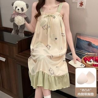 吊带睡裙带胸垫无袖女夏纯棉居家女生宿舍睡衣裙甜美性感可爱韩版