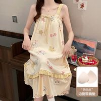 吊带睡裙带胸垫无袖女夏纯棉居家女生宿舍睡衣裙甜美性感可爱韩版