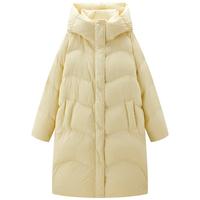 太平鸟【泡芙系列】95绒子蓄热防泼水羽绒服女宽松白鸭绒外套 黄色长款 XS 150
