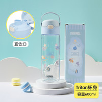 THERMOS 膳魔师 Tritan吸管杯儿童水杯Tritan材质水杯夏季吸管杯外出便携水杯 熊猫蓝色运动直饮瓶 600ml