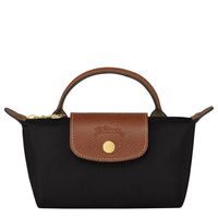 LONGCHAMP 按扣拉链开合短柄帆布拼牛皮饺子包手提包