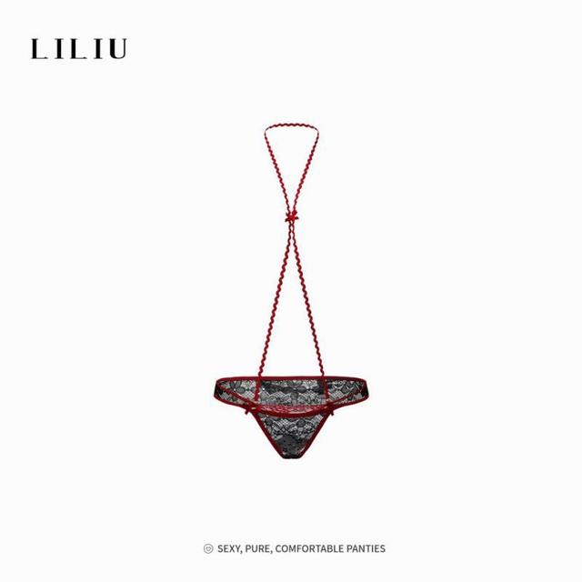 LILIU 纯欲风性感诱惑挂脖内裤女2025蕾丝边低腰裤女士三角裤
