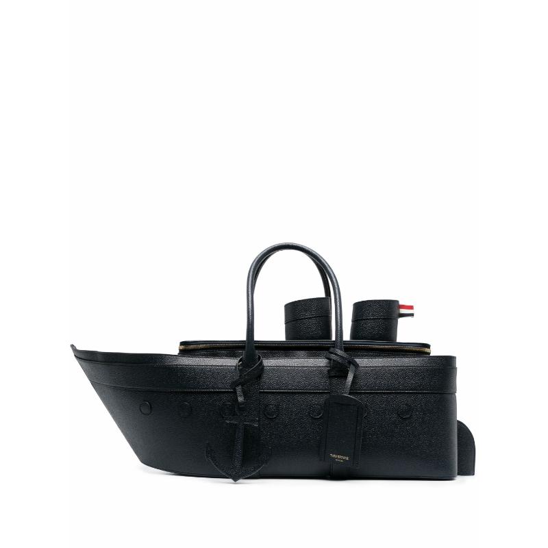 THOM BROWNE 卵石纹皮 海军蓝色 大号 手提包