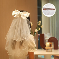 阿宝丽 蝴蝶结头纱发夹 女求婚结婚拍照道具 头纱*1