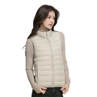 拉夏贝尔羽绒服马甲女短款轻薄2025冬季立领韩版蓬松鸭绒外套