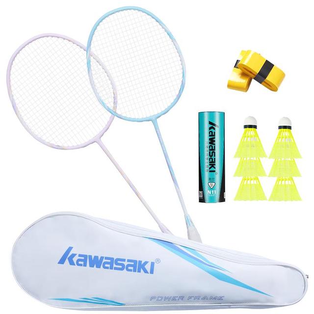 KAWASAKI 羽毛球拍超轻碳素耐打对拍KD-1pro蓝紫（已穿线+6球+手胶+拍包） KD1pro蓝紫送6球2手胶