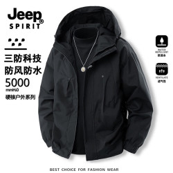 JEEP SPIRIT 吉普冲锋衣外套男款春秋季户外防风防水登山青少年工装夹克 黑色 XL