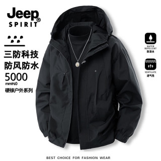 JEEP SPIRIT 吉普冲锋衣外套男款春秋季户外防风防水登山青少年工装夹克 黑色 XL