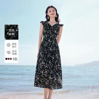 秋水伊人 【2025秋季】优雅气质V领碎花裙女百搭荷叶边袖连衣裙