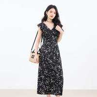 秋水伊人 【2025秋季】优雅气质V领碎花裙女百搭荷叶边袖连衣裙