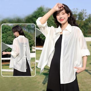班尼路天丝衬衫女夏2025洋气时尚防晒上衣配吊带裙冰丝衬衣H L