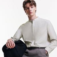 春秋男士衬衫纯棉舒适时尚字母胶印装饰简约男士休闲长袖衬衫男装
