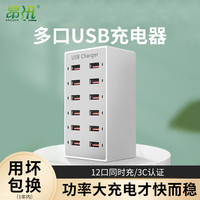 昂迅 多口USB充电器多功能插头手机通用多位工作室充电头插口座冲电 12口USB大功率充电器带散热
